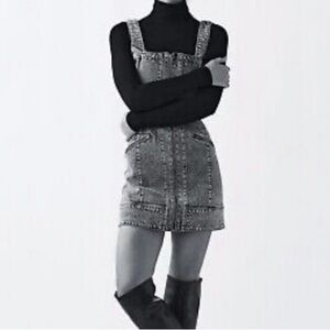 Free People We The Free Gray Denim Sheath Midi Dress Sleeveless Square Neck